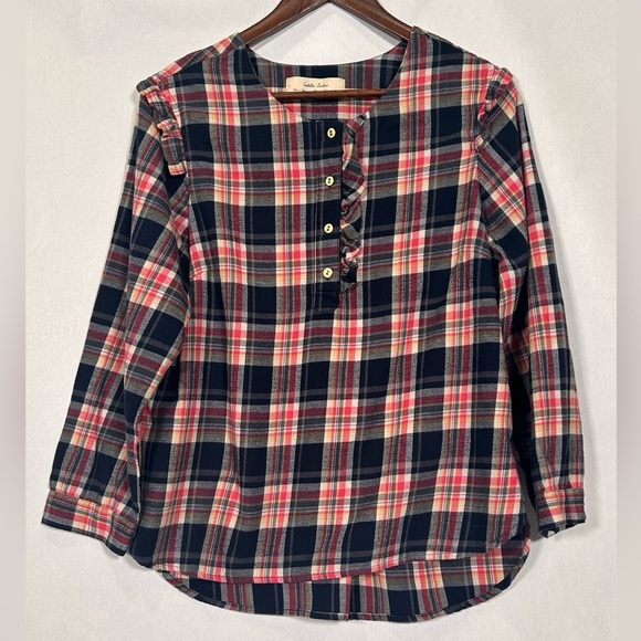 Anthropologie Isabella Sinclair Abilene Plaid Ruffled Henley - Picture 1 of 11